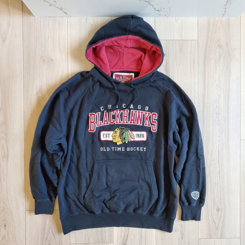 Old Time Hockey Hoodie‎ Mens L Black Chicago Blackhawks Balcony Collection NHL